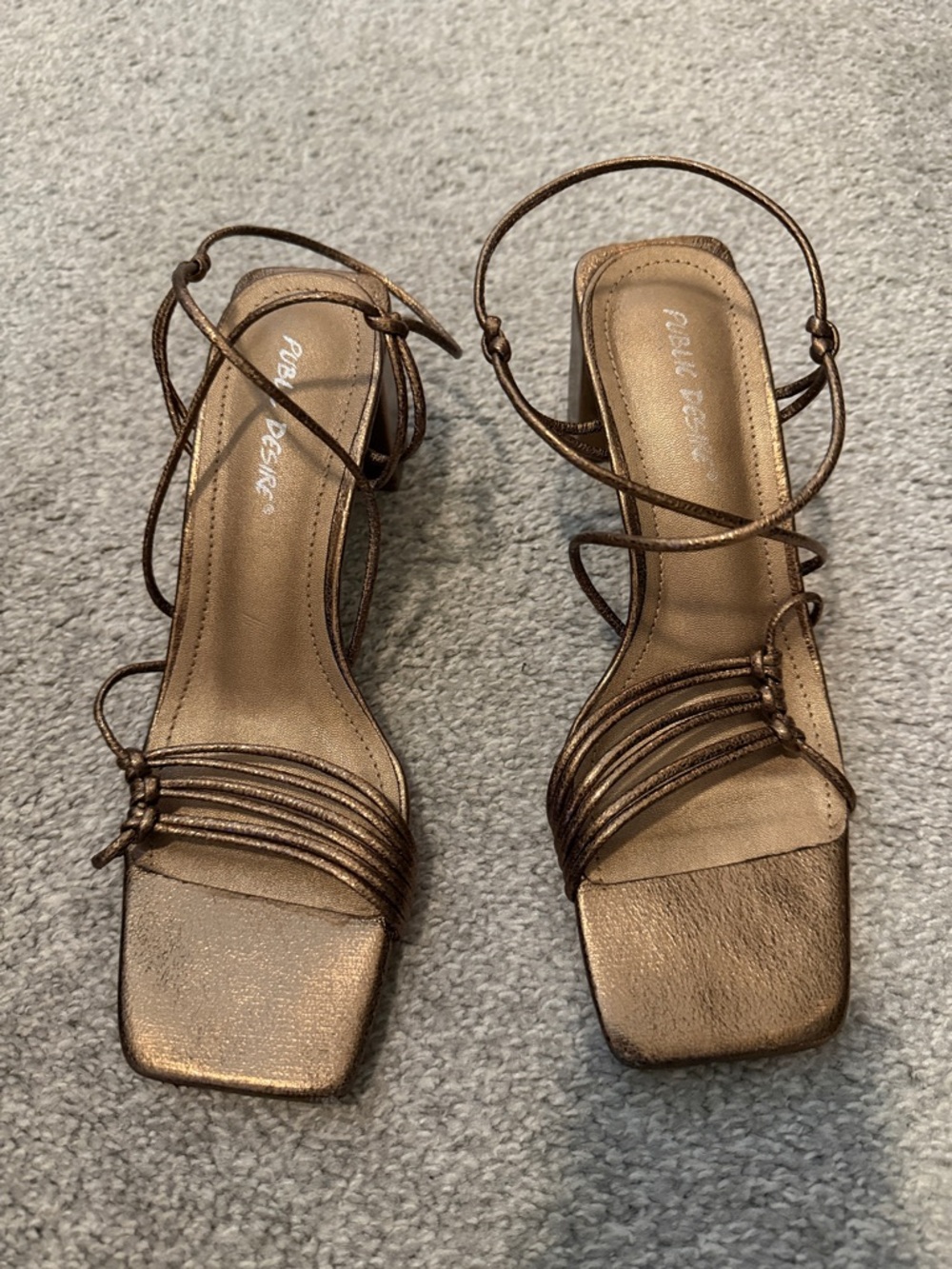 Public Desire Metallic Bronze Strappy Heeled Sandals